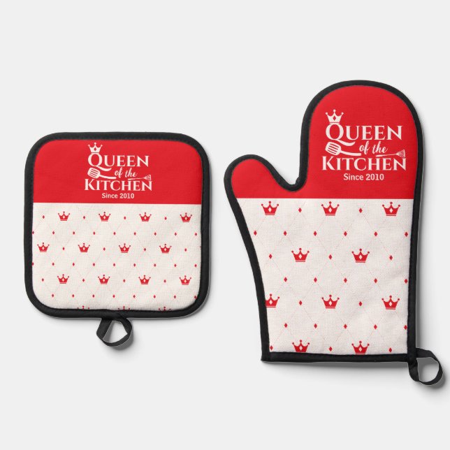 elegant queen crown chic pattern custom oven mitt & pot holder set (Front)
