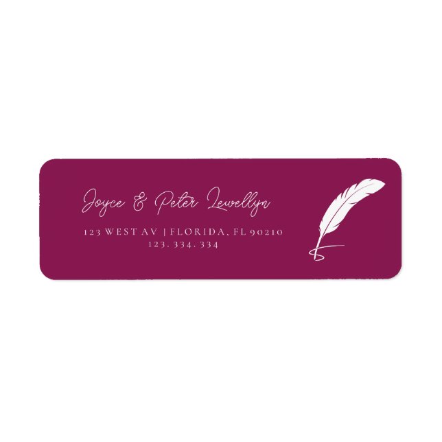 Elegant Quill Feather Return Address Labels Red (Front)