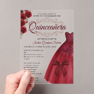 Elegant Quinceanera 15th Birthday Red Burgundy  Acrylic Invitations
