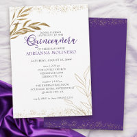 Elegant Quinceanera and Mass Purple and Gold Leaf