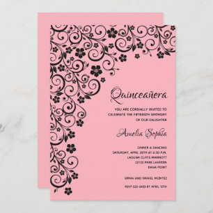 Elegant Quinceañera Black and Pink Invitation