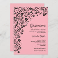 Elegant Quinceañera Black and Pink Invitations