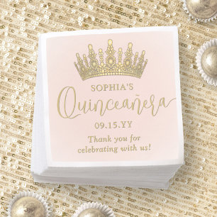 Elegant Quinceañera Crown Chic Blush Pink and Gold Napkin