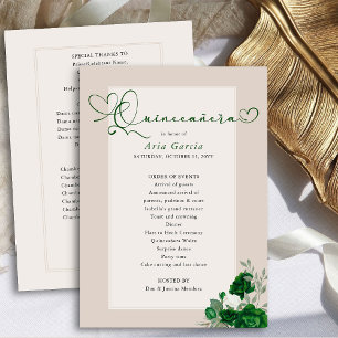Elegant Quinceanera Emerald Green Roses Programme