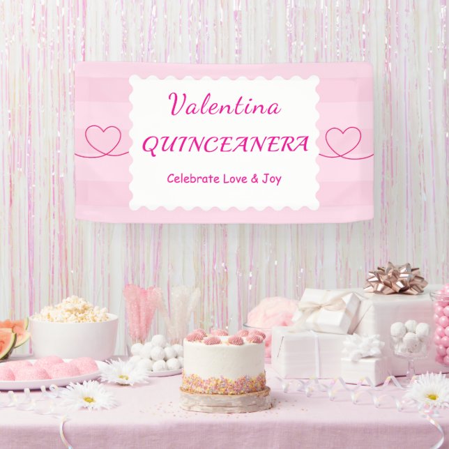 Elegant Quinceañera Floral Bouquet | Pink & White  Banner (Party)
