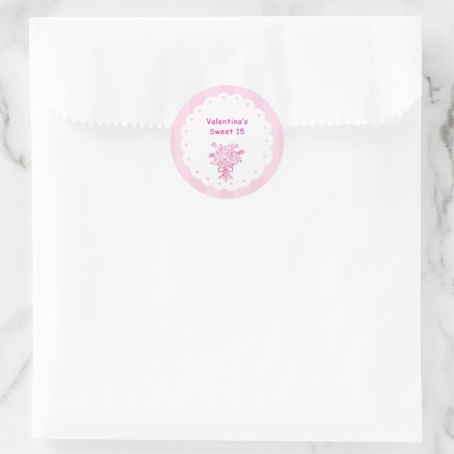 Elegant Quinceañera Floral Bouquet | Pink & White  Classic Round Sticker (Bag)