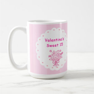 Elegant Quinceañera Floral Bouquet Pink & White Coffee Mug