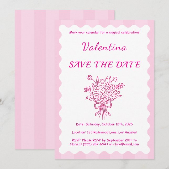 Elegant Quinceañera Floral Bouquet | Pink & White  Invitation (Front/Back)