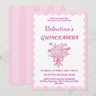 Elegant Quinceañera Floral Bouquet   Pink & White  Invitation