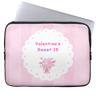 Elegant Quinceañera Floral Bouquet Pink & White Laptop Sleeve