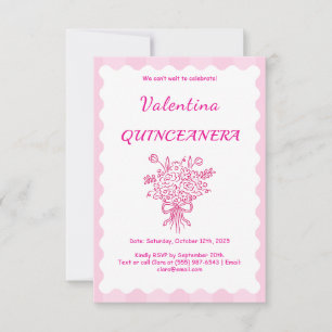 Elegant Quinceañera Floral Bouquet Pink & White RSVP Card