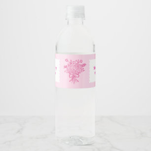 Elegant Quinceañera Floral Bouquet   Pink & White  Water Bottle Label