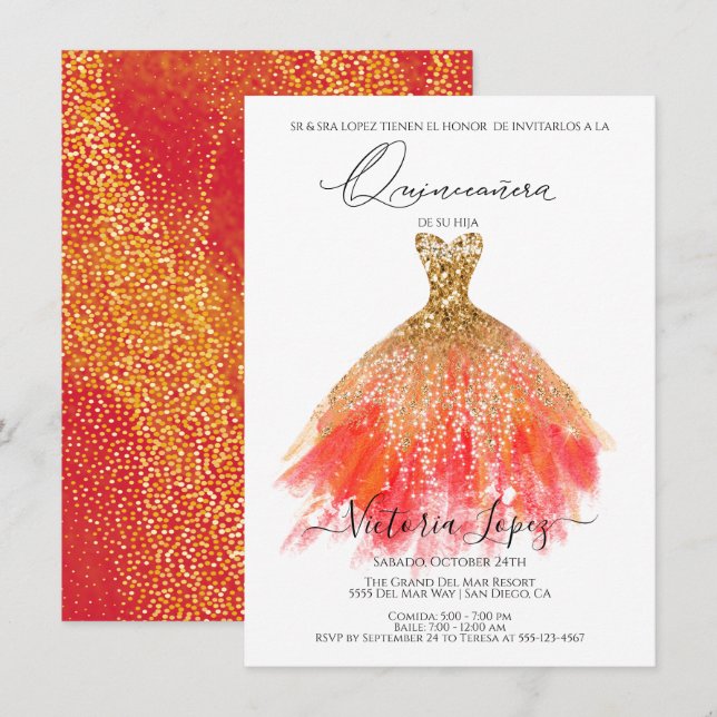 Elegant Quinceañera Glitter Sparkle Spanish Quince Invitation (Front/Back)