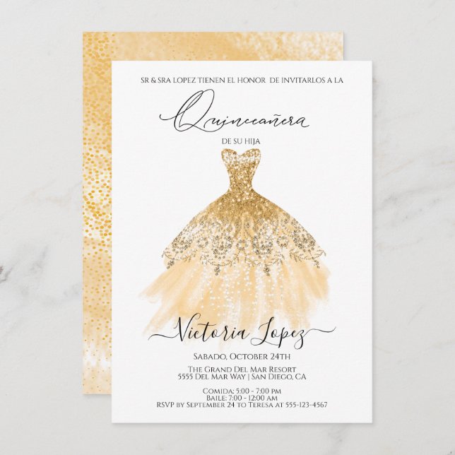 Elegant Quinceañera Glitter Sparkle Spanish Quince Invitation (Front/Back)