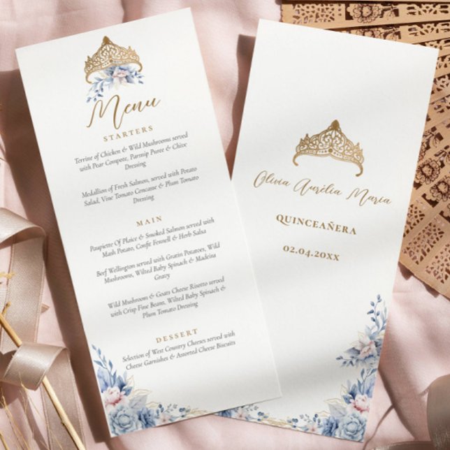 Elegant Quinceanera Gold Tiara Floral menu  (Creator Uploaded)