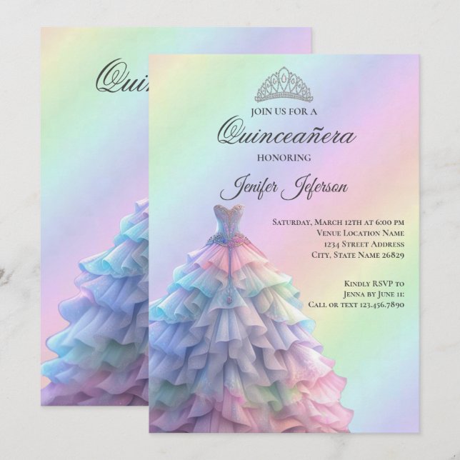 Elegant Quinceanera Invitation (Front/Back)