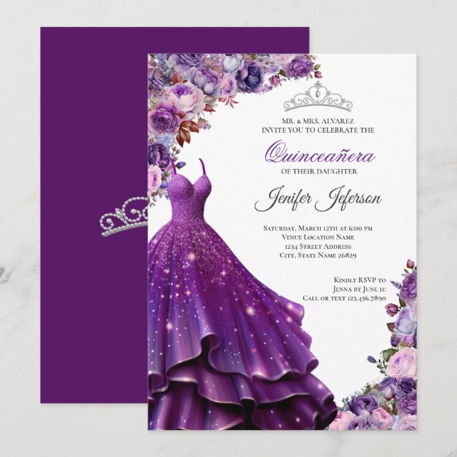 Elegant Quinceanera Invitation (Front/Back)