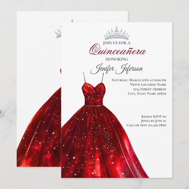 Elegant Quinceanera Invitation (Front/Back)
