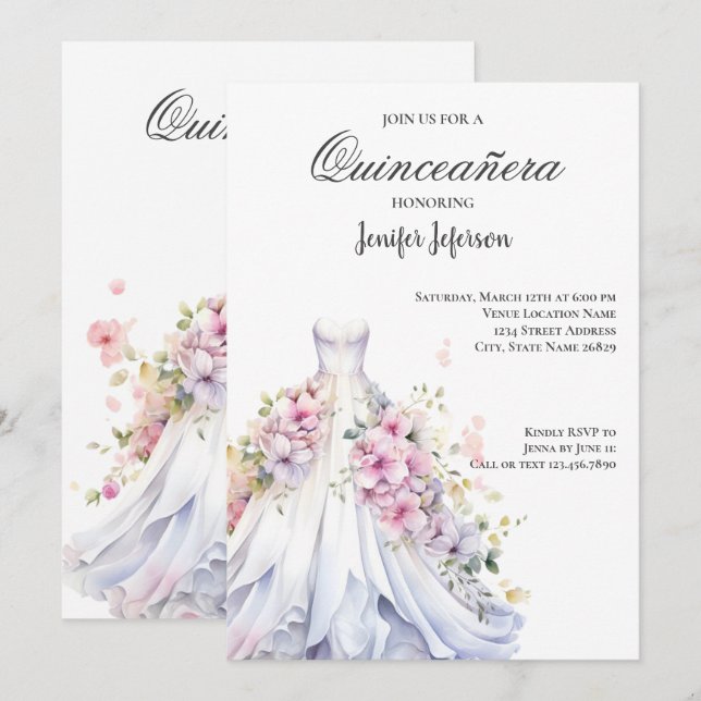 Elegant Quinceanera Invitation (Front/Back)