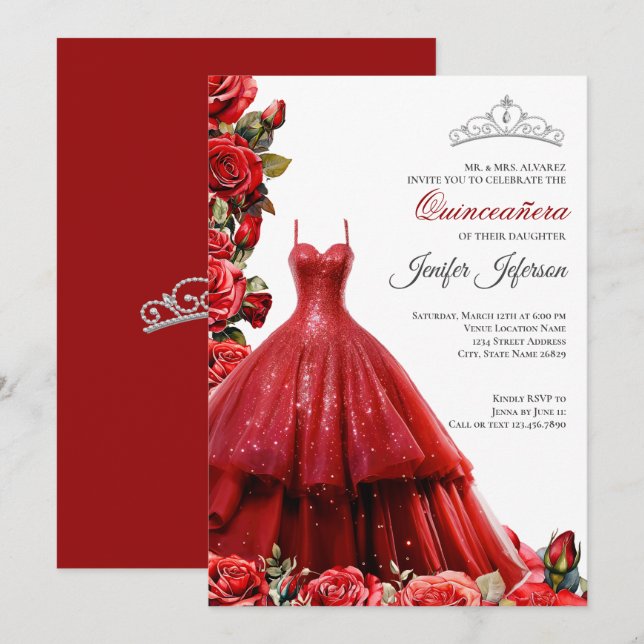 Elegant Quinceanera Invitation (Front/Back)