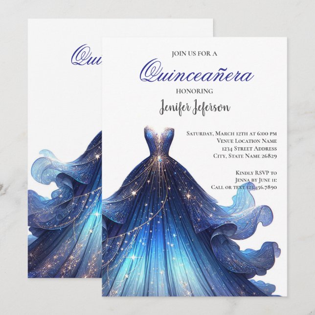 Elegant Quinceanera Invitation (Front/Back)