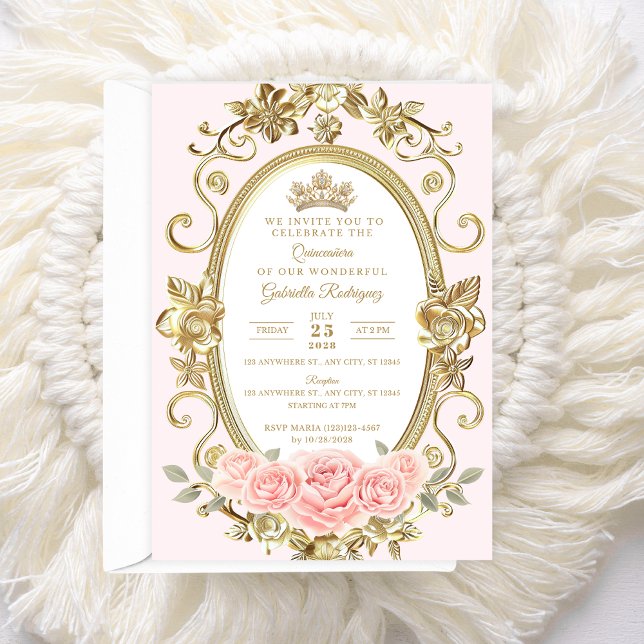 Elegant Quinceañera Invitation Floral Pink (Creator Uploaded)