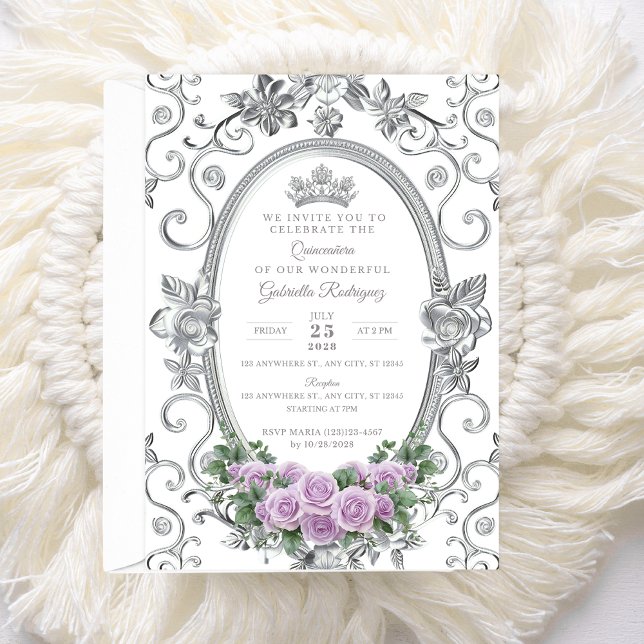 Elegant Quinceañera Invitation Floral Purple Z4 (Creator Uploaded)