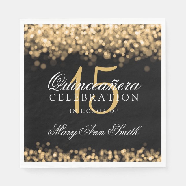 Elegant Quinceanera Party Gold Lights Napkin (Front)
