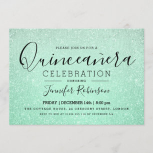 Elegant Quinceanera Party Mint Glitter Look Paint Invitation