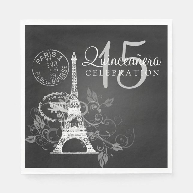 Elegant Quinceanera Party Paris Black Napkin (Front)