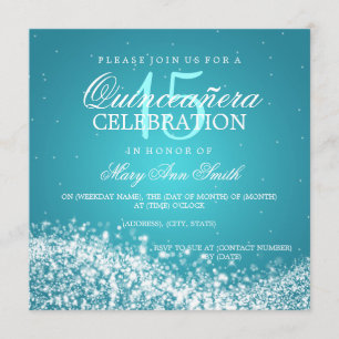 Elegant Quinceanera Party Sparkling Wave 2 Turquoi Invitation