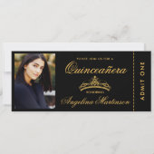 Elegant Quinceanera Photo Gold and Black Ticket Invitation (Front)