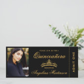 Elegant Quinceanera Photo Gold and Black Ticket Invitation (Standing Front)