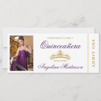 Elegant Quinceanera Photo Purple and Gold Ticket
