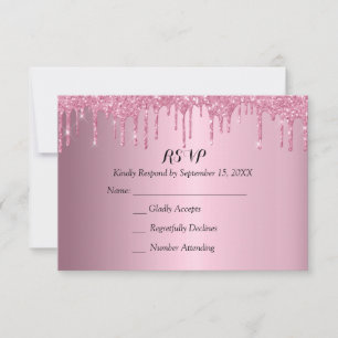 Elegant Quinceañera Pink and Gold Glitter Drips RSVP Card