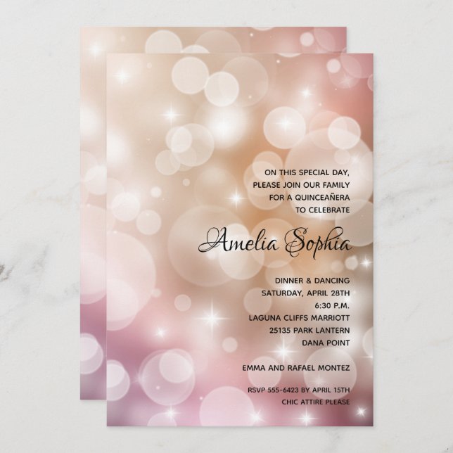 Elegant Quinceañera Pink Blush Invitation (Front/Back)