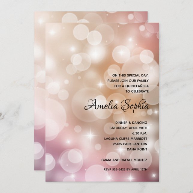 Elegant Quinceañera Pink Blush Invitations (Front/Back)