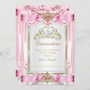 Elegant Quinceanera Pink Gold Silver White Invitation