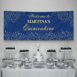 Elegant Quinceanera Royal Blue Gold Floral Welcome Banner<br><div class="desc">Personalise this Welcome Banner for your elegant Quinceanera birthday party. The template is set up ready for you to add the special young woman's name and you can also edit the event from Quinceanera to Sweet 15 or 15th Birthday Party, for example, if you wish. Using a trendy dark royal...</div>