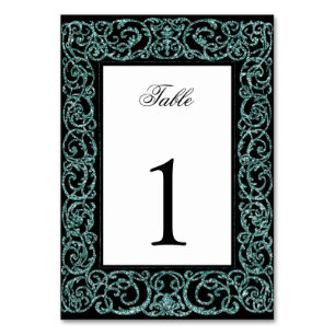Elegant Quinceanera Table Number Teal Scrollwork