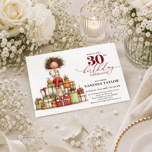 Elegant Quirky Woman 30th Birthday Burgundy Party  Invitation