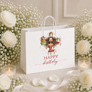 Elegant Quirky Woman Deep Red Script Birthday gift Large Gift Bag