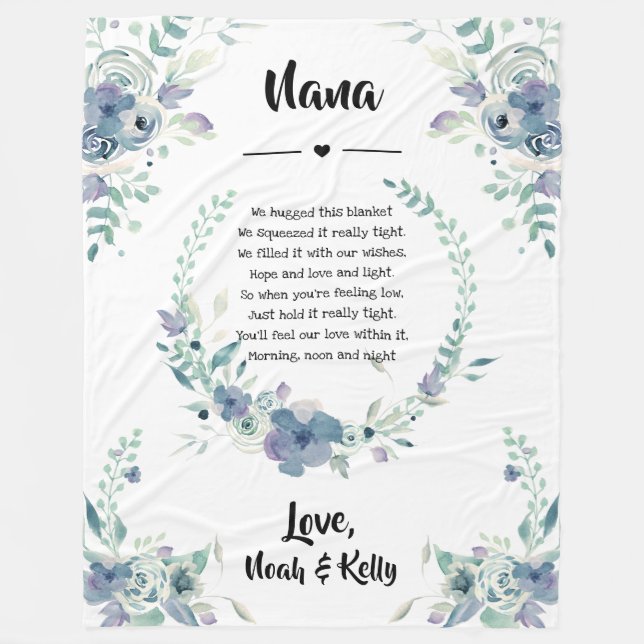 Elegant Quote Floral Grandma Nana from Grandkids Fleece Blanket (Front)