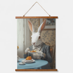 Elegant Rabbit at Tea Time Hanging Tapestry
