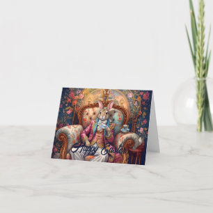 Elegant rabbit Drinking Tea Happy Easter Card