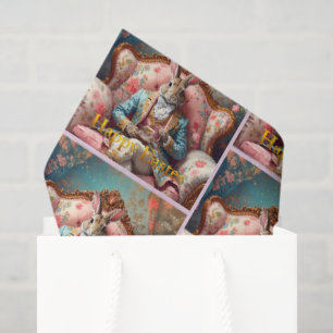 Elegant rabbit Drinking Tea Happy Easter Tissue Paper
