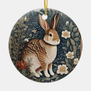 Elegant Rabbit Framed By Flowers and Leaves Ceramic Tree Decoration