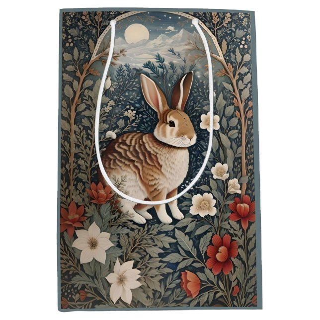 Elegant Rabbit Framed By Flowers and Leaves Medium Gift Bag (Front)