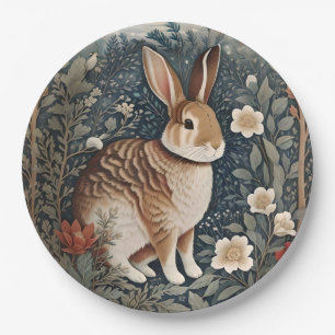 Elegant Rabbit Framed By Flowers and Leaves Paper Plate