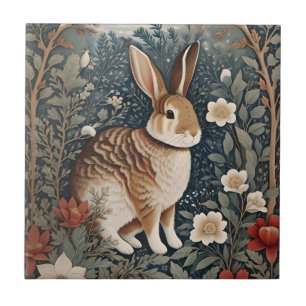 Elegant Rabbit Framed By Flowers and Leaves Tile